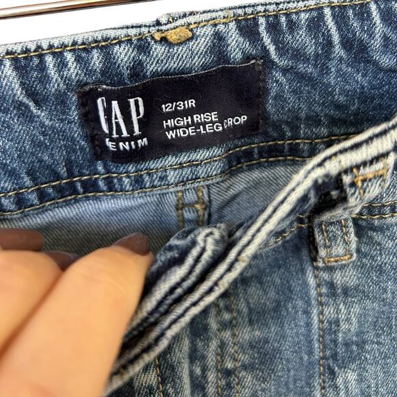GAP Denim Women's High Rise Wide Leg Crop Mid-Wash Jeans Size 12/31R - Picture 4 of 5